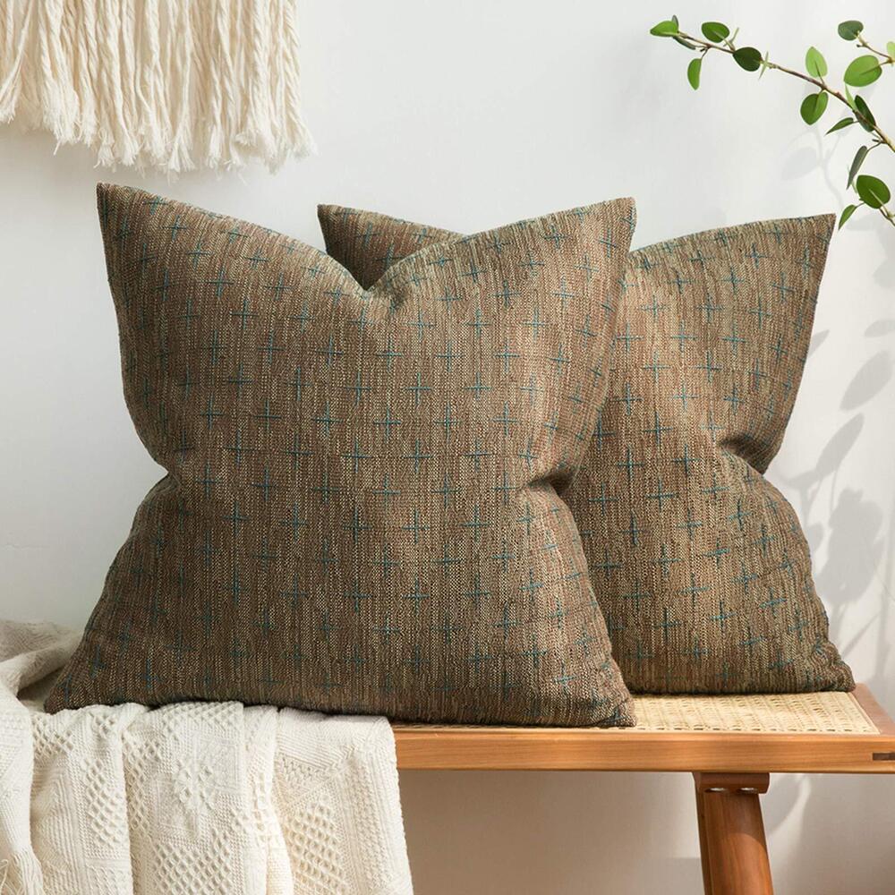 7634 Pack of 2 Decorative Burlap Linen Throw Pillow Covers Modern Farmhouse